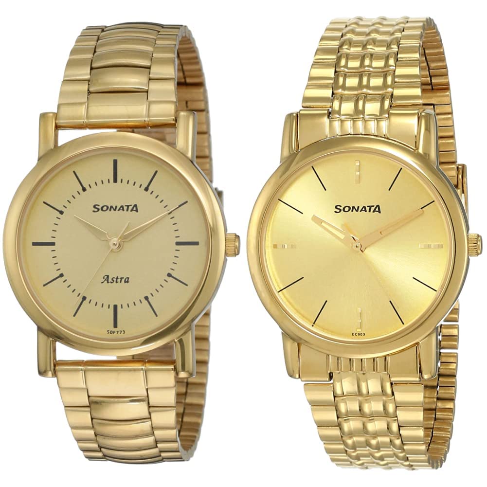 Sonata Men Metal Analog Champagne Dial & Gold Dial (77049Ym01C + Nk7987Ym06W) | Rakshabandhan Gifts, Band Color-Gold (B07N36R7SW) Amazon Price History, Amazon Price Tracker