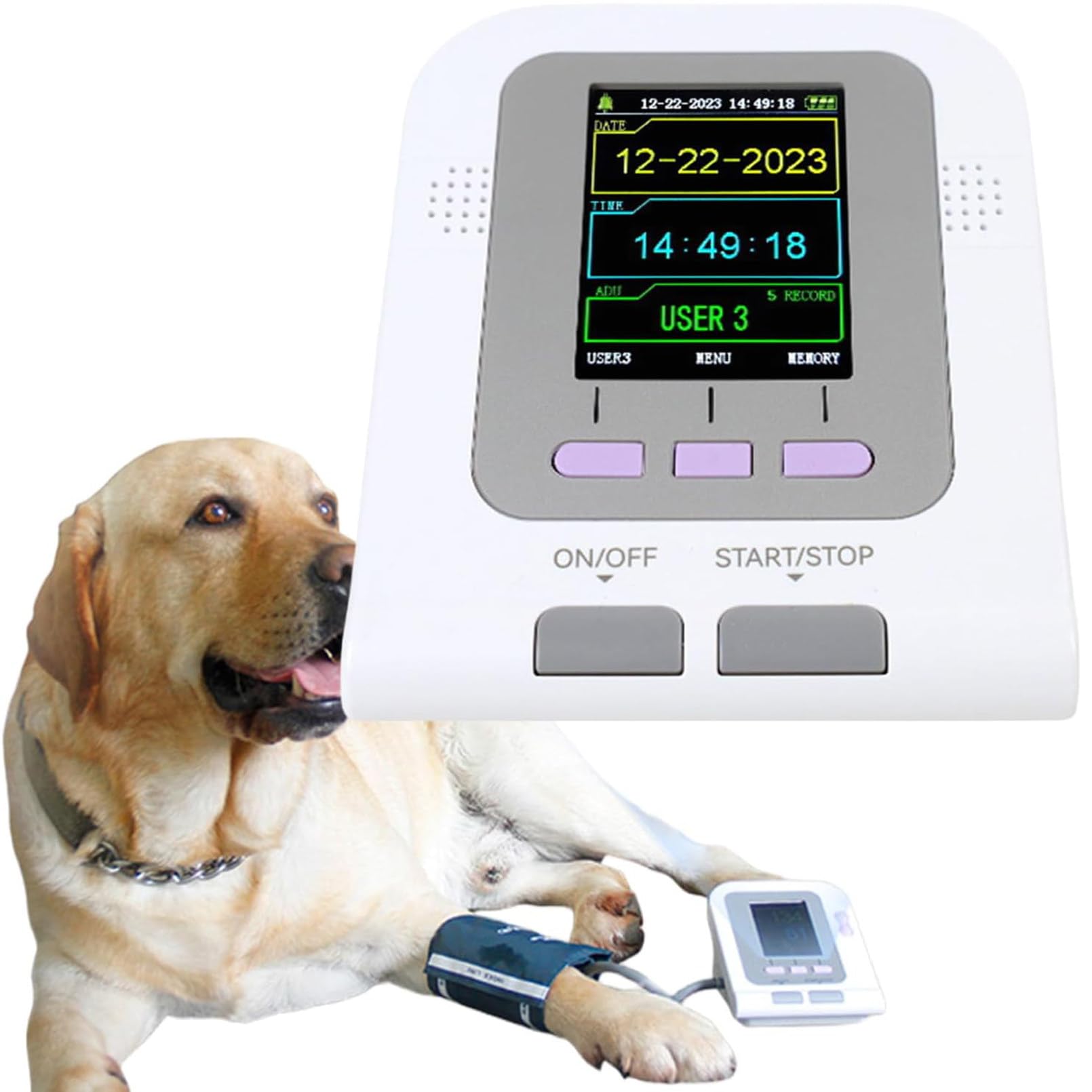 Manguito presión arterial veterinario digital, equipo veterinario, manguitos 3 modos para perros/gatos/mascotas, cuidado animales, para monitorización uso doméstico y medición frecuencia cardíaca