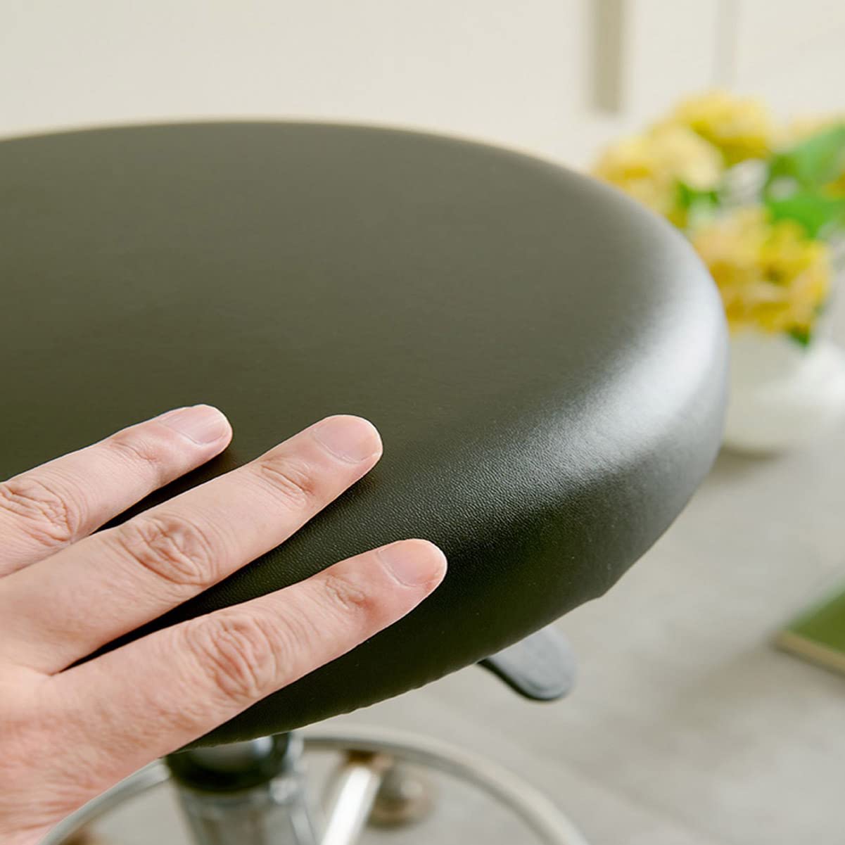 2 Stück Hockerbezüge Rund Schwarz - Wasserdichte PU Bezüge 34cm Durchmesser