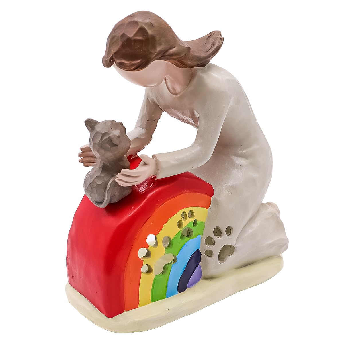 Nicear Rainbow Bridge Cat Memorial Gift with - Handcrafted Resin Statue Of Girl Hugging Cat for Pet Loss Sympathy