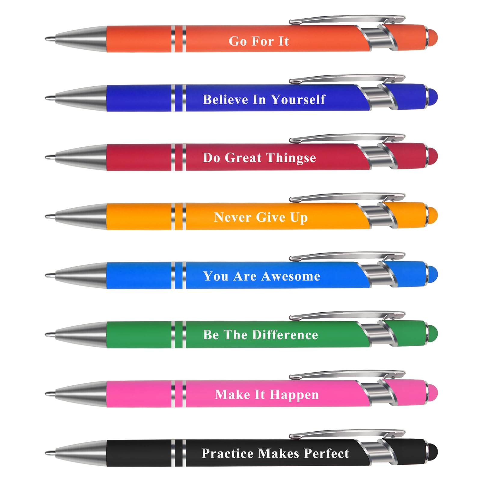 ELANE 8 Pcs Personalized Ball Point Pens with Stylus Tips Ballpoint Smooth Writing Pens,1.0 mm 2-in-1 Stylus Pens for Touch Screens Inspirational