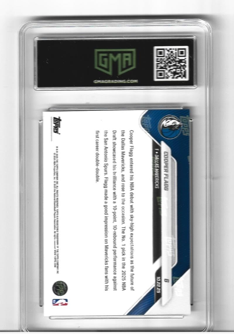 Graded Gem Mint 10 Cooper Flagg Mavericks Debut Basketball Rookie Card #6 2025 Top Draft Pick Puts Up His First Double-Double