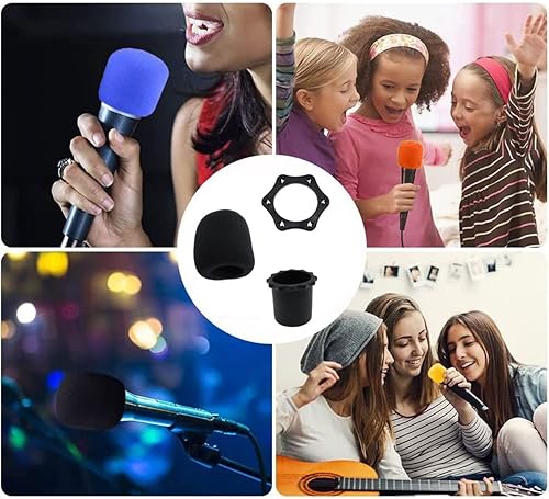 Miniatura 5 de Anillo de protección de micrófono hexagonal Cubierta de micrófono Micrófono inferior Manga para cine en casa o KTV (negro) -2 juegos