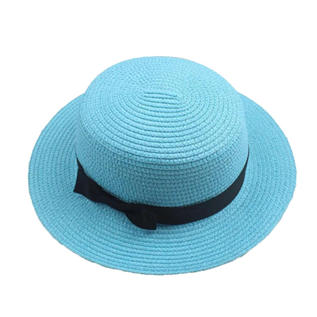 EYRMQWJPC Wide Brim Sun Hat, Women's Straw Sun Protection Panama Bucket Hat Multicolor Multiple Sizes(Blue)