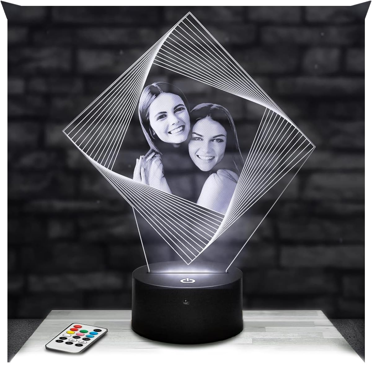 Lampephoto.fr, Personalised lamp with Photo, Text and Photo Customizable Through Laser Engraving, Adjustable lamp with Remote Control for Romantic Atmosphere with Cozy Multicolored Lighting.