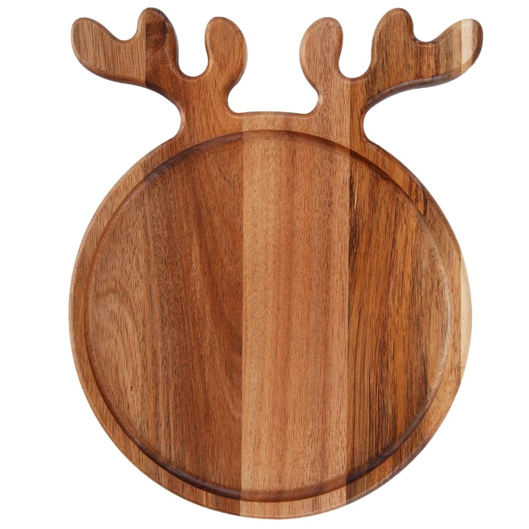 Bandejas de Madera para Servir con Mango de Cuerno, Elegante Bandeja de Desayuno y Té, Plato de Frutas y Aperitivos, Bandeja de Madera Decorativa, Perfecta para Navidad, Bodas, Cumpleaños