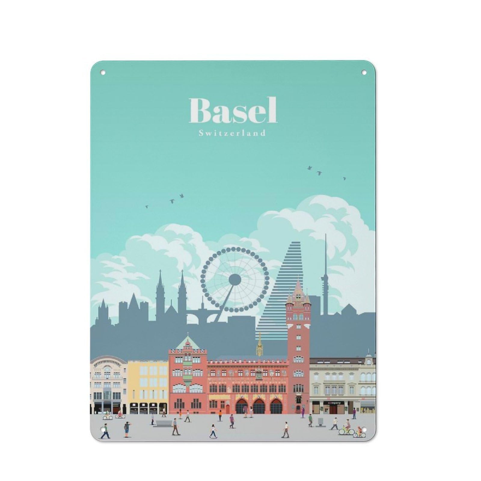 Junmoney Travel To Basel Retro Tin Sign 40X30cm For Garden Room Or Summerhouse, A Housewarming Gift For Garden Room Decor Fans