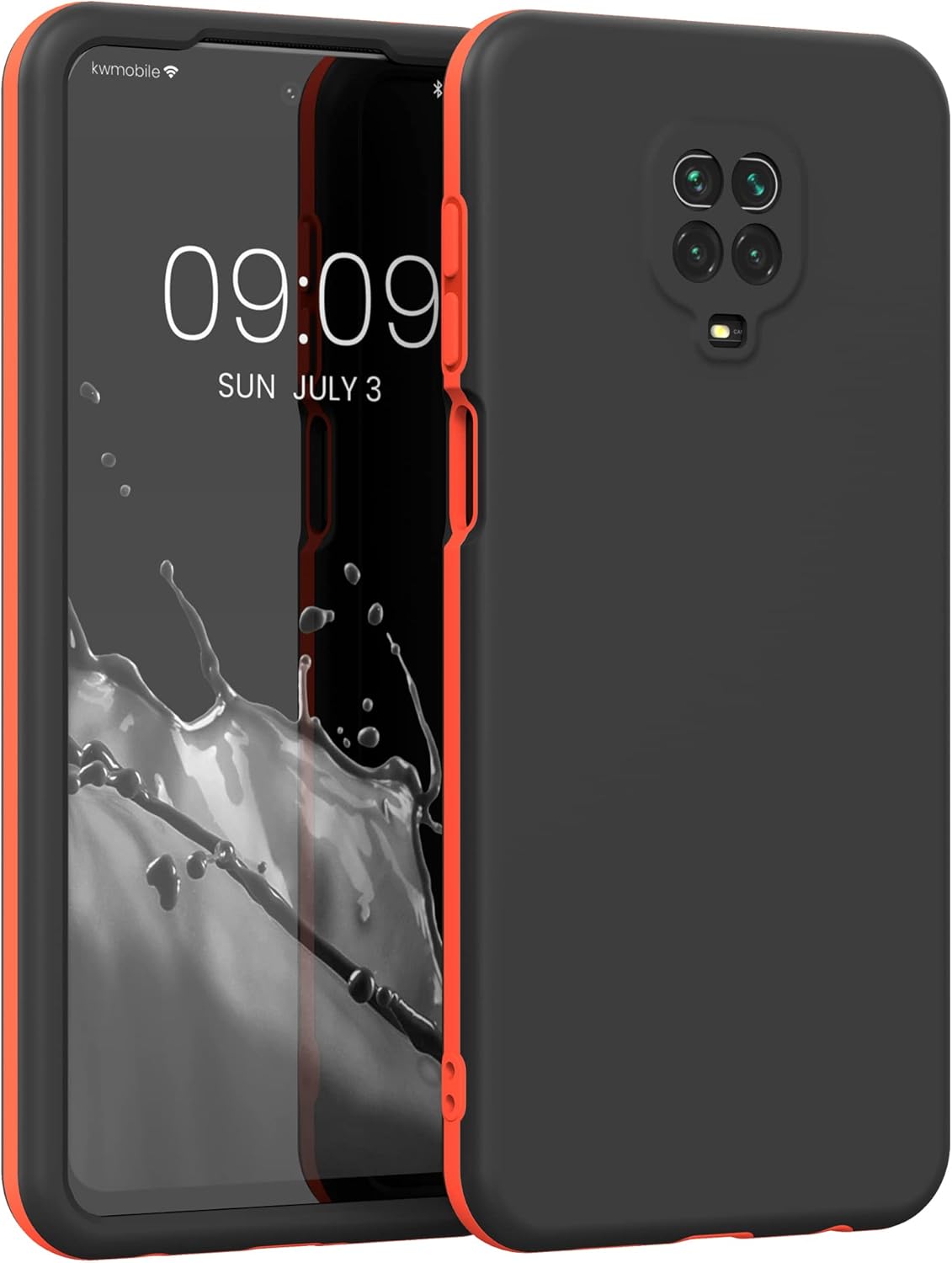 kwmobile Carcasa Compatible con Xiaomi Redmi Note 9S / 9 Pro / 9 Pro MAX - Funda para móvil con Protector de Pantalla - Negro/Naranja