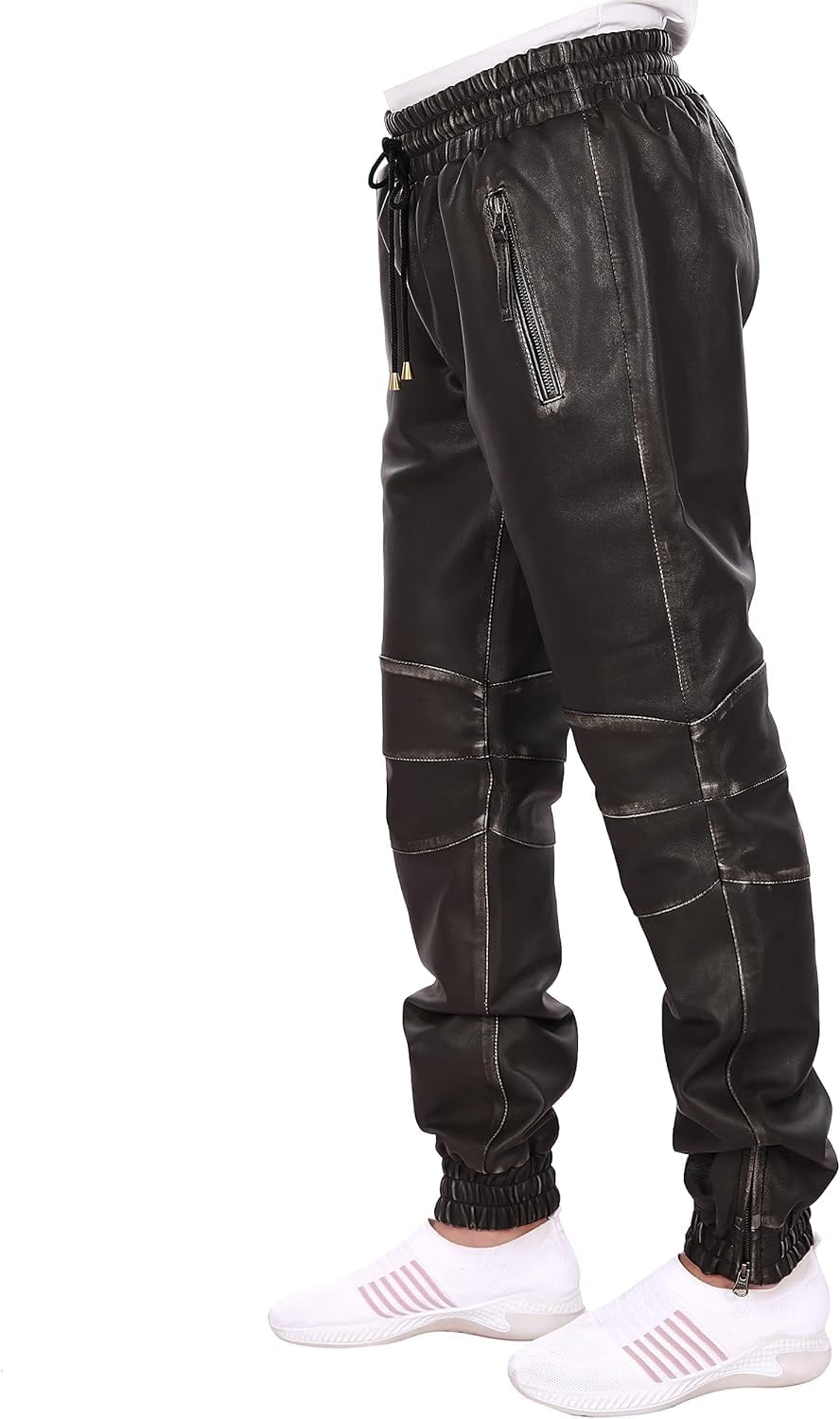 Mens Leather Joggers Pant for Bikers & Riders, Moto Sports Drawstring Pants, Trousers for Boys - Slim Fit Joggers