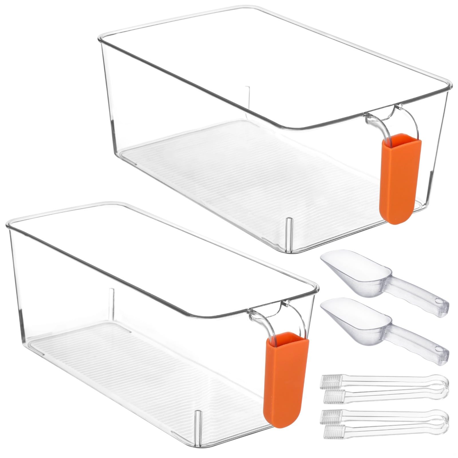 Paquete de 2 cubos de hielo con cuchara y pinza, recipientes de hielo de plástico transparente con asa extraíble para uso en fiestas y bebidas