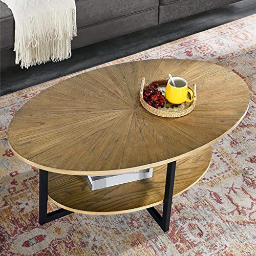 LEEMTORIG Oval Coffee Tables with Storage Shelf for Living Room, Oval Wood Coffee Table, Industrial Wood Tabletop with X-Shape Black Metal Base, 43.3" L x 26" W x 17.9" H, Rustic Natural, KFZ-1811 LEEMTORIG Oval Coffee Tables with Storage Shelf for Living Room, Oval Wood Coffee Table, Industrial Wood Tabletop with X-Shape Black Metal Base, 43.3" L x 26" W x 17.9" H, Rustic Natural, KFZ-1811