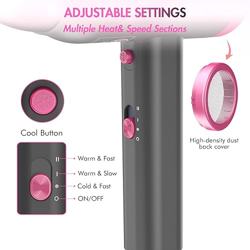 Miniatura 7 de ANIEKIN Secador de pelo, secador de pelo de secado rápido de 1875 vatios con difusor y concentrador, secador de pelo compacto y ligero para mujeres