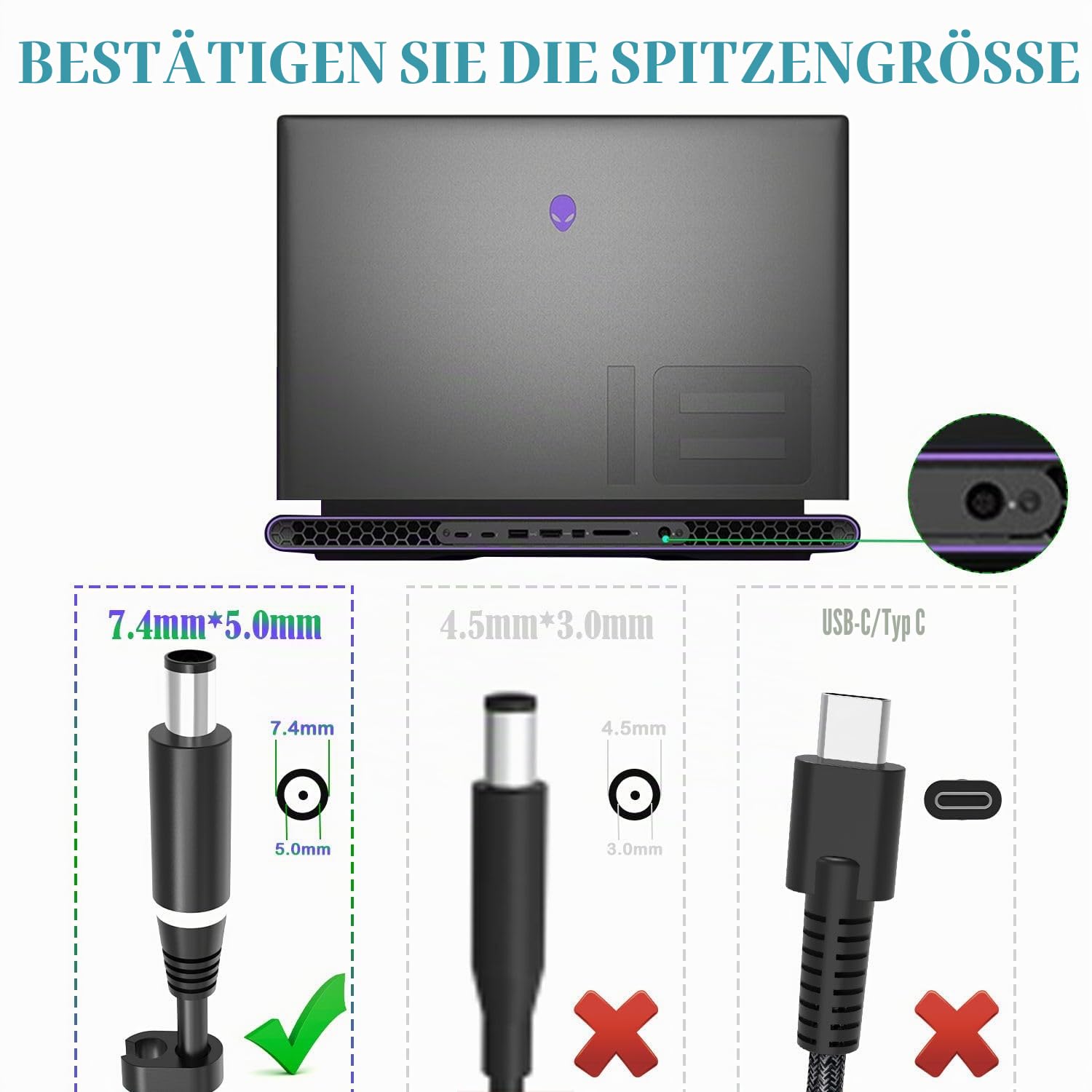 330W 19.5V 16.92A Slim GaN AC Ladegerät für Dell Alienwar X51 X17 R1 R2 M17 R3 R4 M18x R1 R2 R3 Area-51m R1 R2 P45E P48E P38E ADP-330AB D DA330PM111 DA330PM190 LA330PM190 Laptop Netzkabel