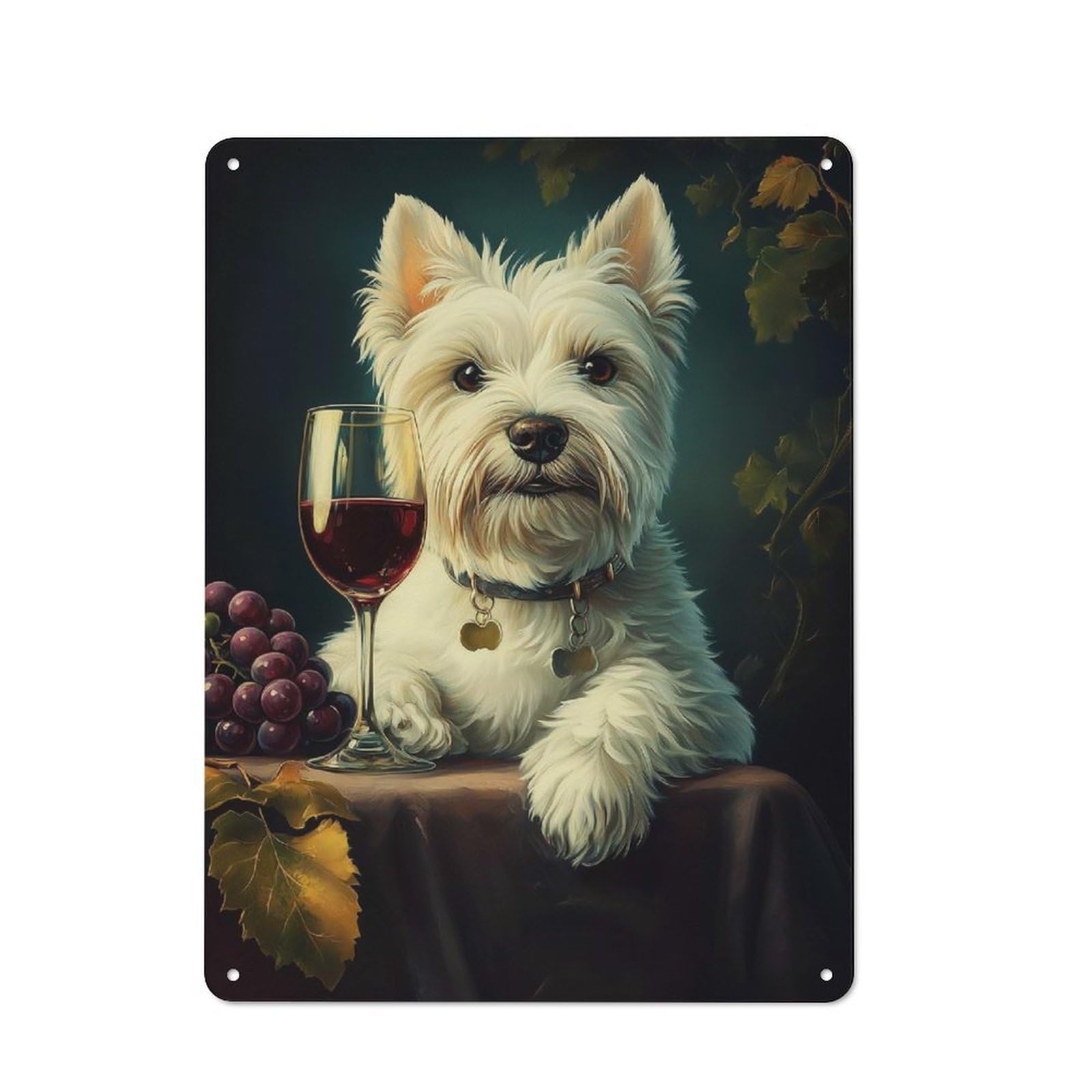 Junmoney White Westie Enjoying Wine Metal Wall Sign 40X30cm, Retro Decor For Home Bar Wall, For Metal Sign Collectors, For Garage And Workshop Walls