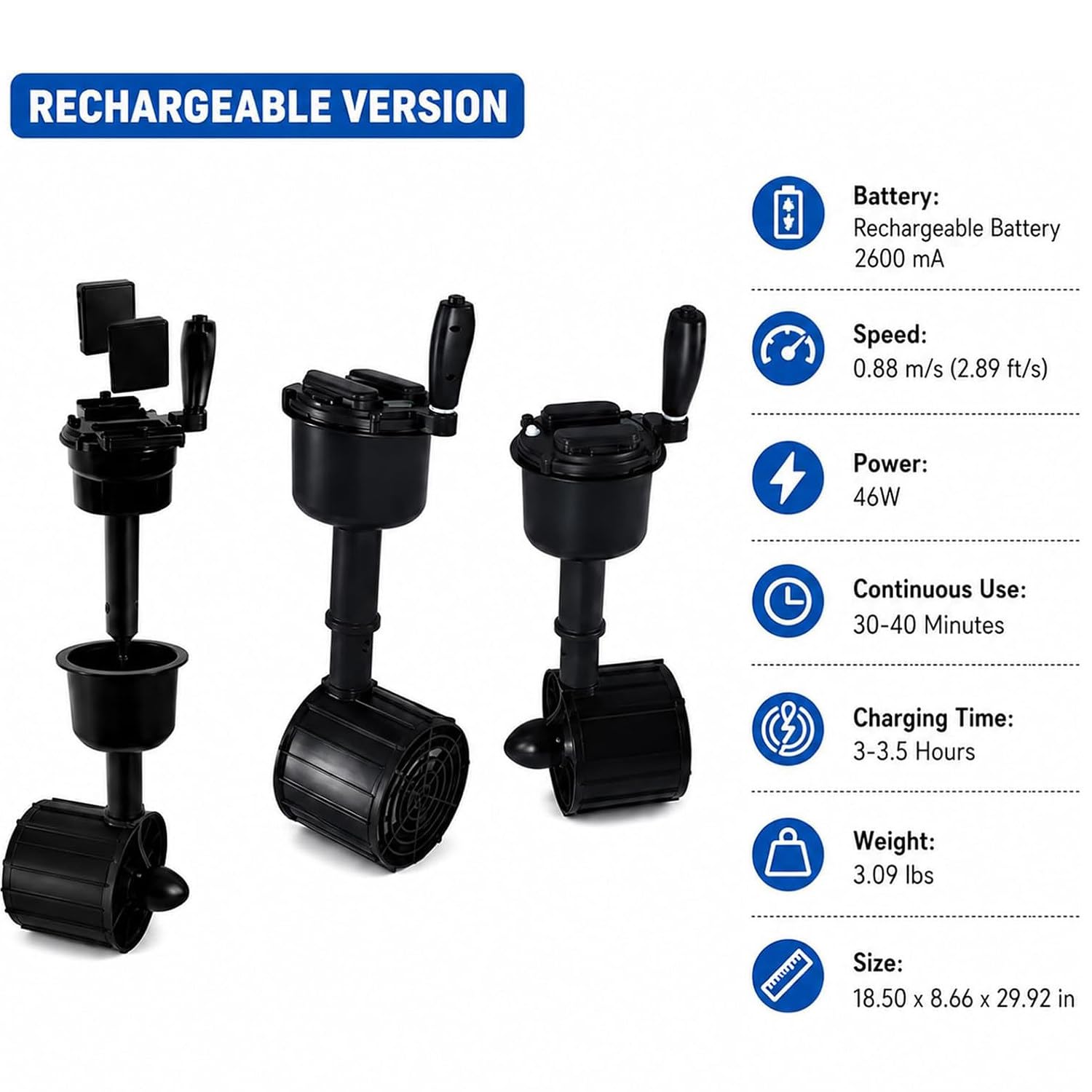 Flotador Recargable con Doble Motor, Control 360°, Cap. 265 lbs