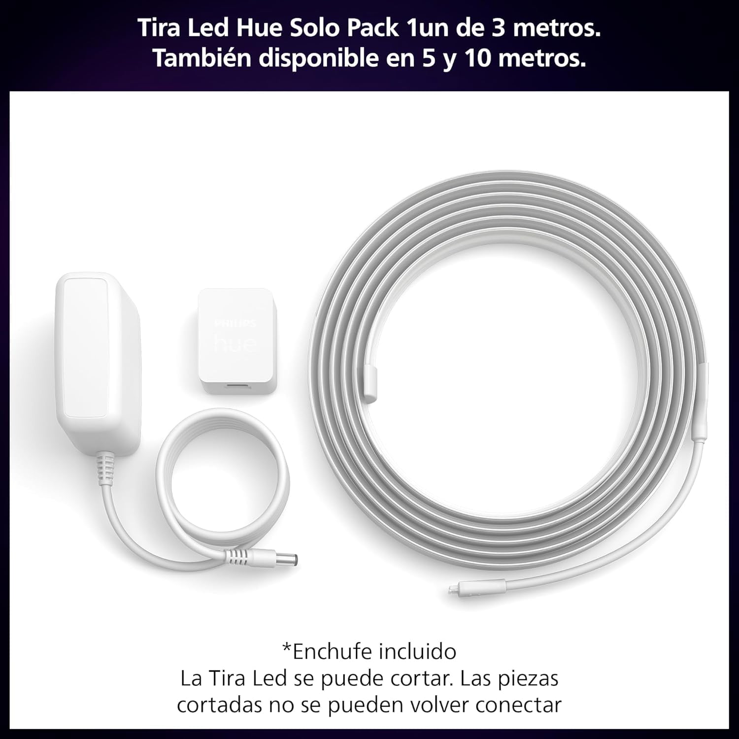 Philips Hue Solo 3M - Tira de luces LED Inteligente (1 x 3 m), tira de luces de colores ideal para iluminación interior, control con Hue App, compatible con Alexa, Google Assistant y Apple HomeKit