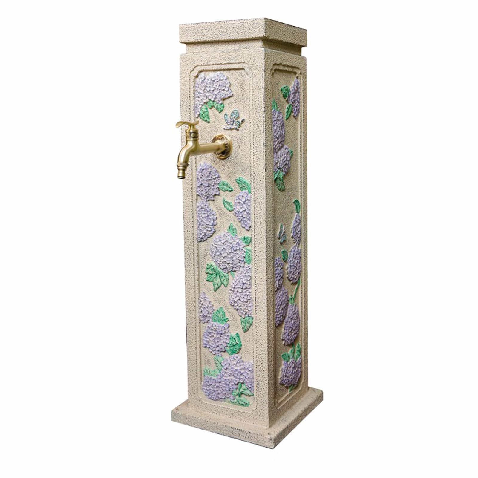 Garden Water Column, Water Hydrant, Outdoor Fountain, Colorful Hydrangea Relief Decor, for Garden Farm Pasture Backyard(Purple)