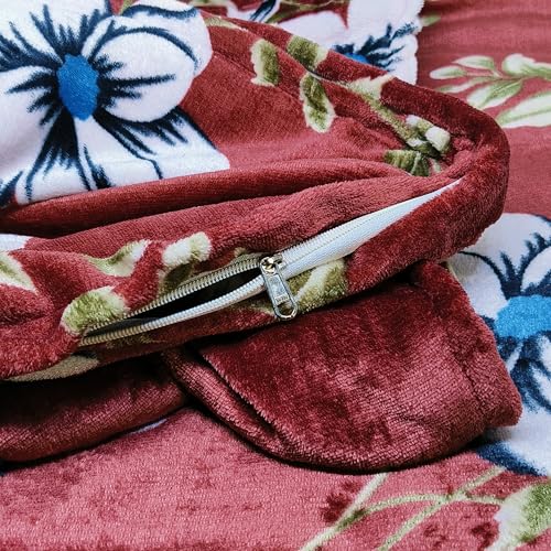Image of Winter Woolen Premium Flannel Velvet Warm Duvet Cover Quilt Cover Rajai Cover Blanket Cover | Comforter Cover Single Size 60x100 inches Woollen (Crimson Red White Flower, Single Bed)