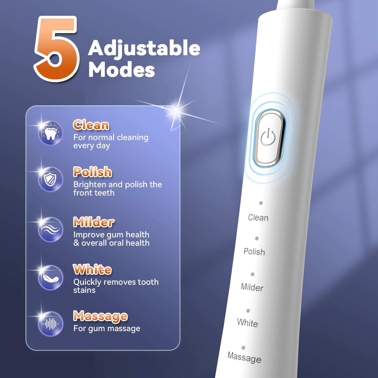 JTF Brosse à dents électrique orthodontique pour appareils dentaires : 6 têtes de brosse souples en forme de U, 5 modes de brossage, minuterie de 2 min, étanchéité IPX7, nettoyage buccal profond