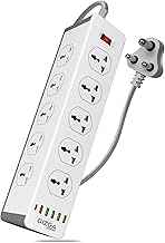 Gizga essentials Power Extension Board with 10 Universal Sockets, 5 USB & 1 Type C Port| Socket with 2M Cord, Surge Protector, Child Safety, Anti-Flaming Body, 10A Output, 250V Multi Plug Adapter