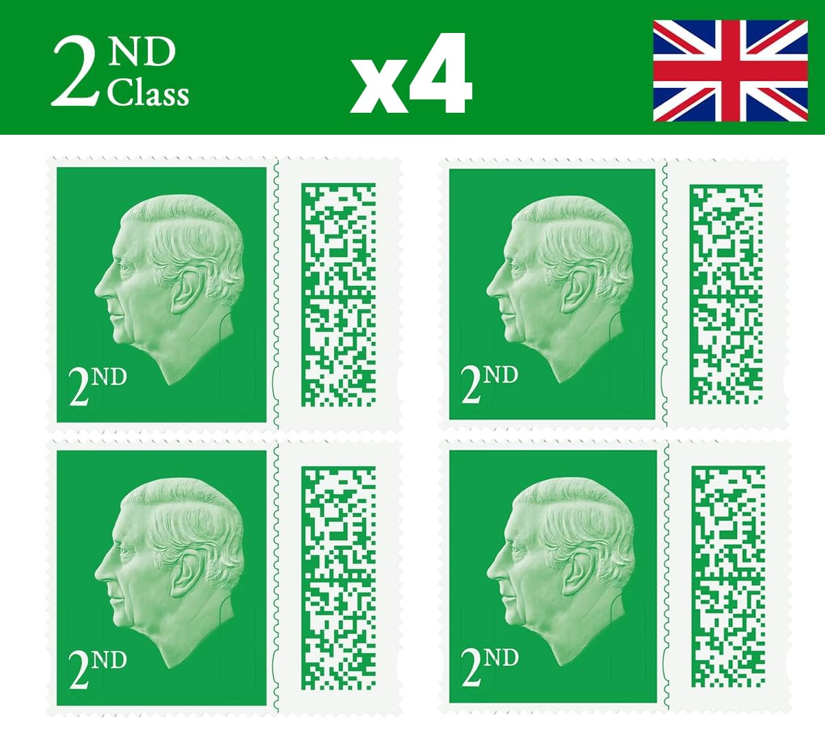 Albian Trading 2nd Class Stamps (4 Pack) - 2nd Class - Barcoded Self Adhesive UK Letter Postage for Postage - (4 Total)