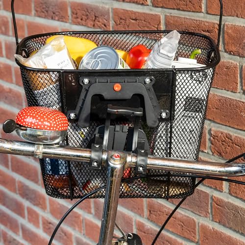 Metall Fahrradkorb schwarz für Lenker - 34 x 26 cm - Einkaufskorb für Fahrräder zur Festmontage - Fahrradtasche Lenkerkorb Einkaufskorb Transportkorb Metallkorb Korb Tasche für Fahrrad engmaschig