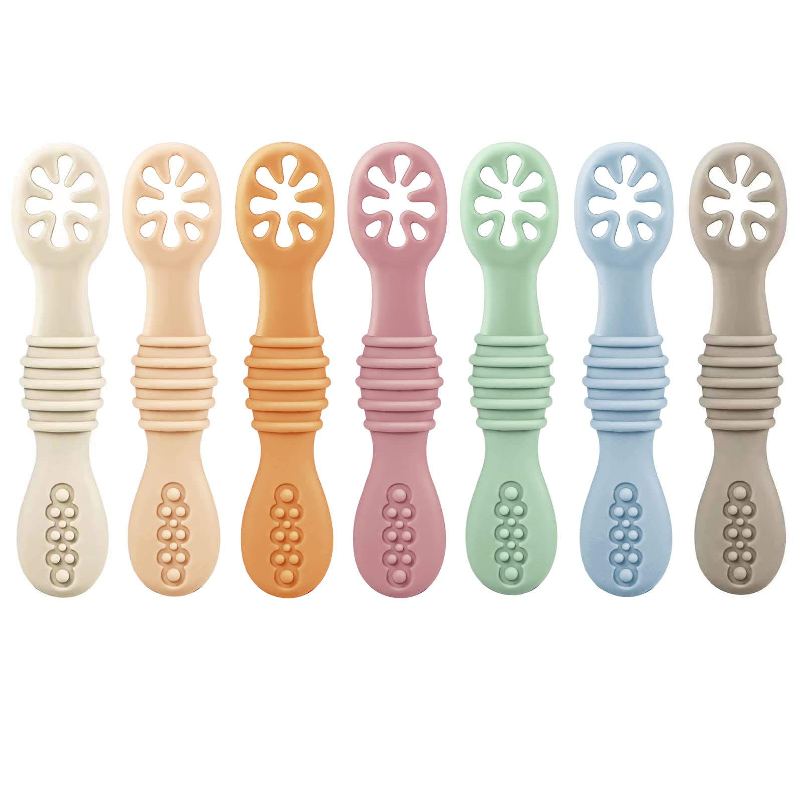 PandaEar 7 Pack Silicone Weaning Spoons - Self Feeding Toddler Spoons for 4-6 Months, Baby Led WeaningPandaEar 7 Pack Silicone Weaning Spoons - Self Fe…