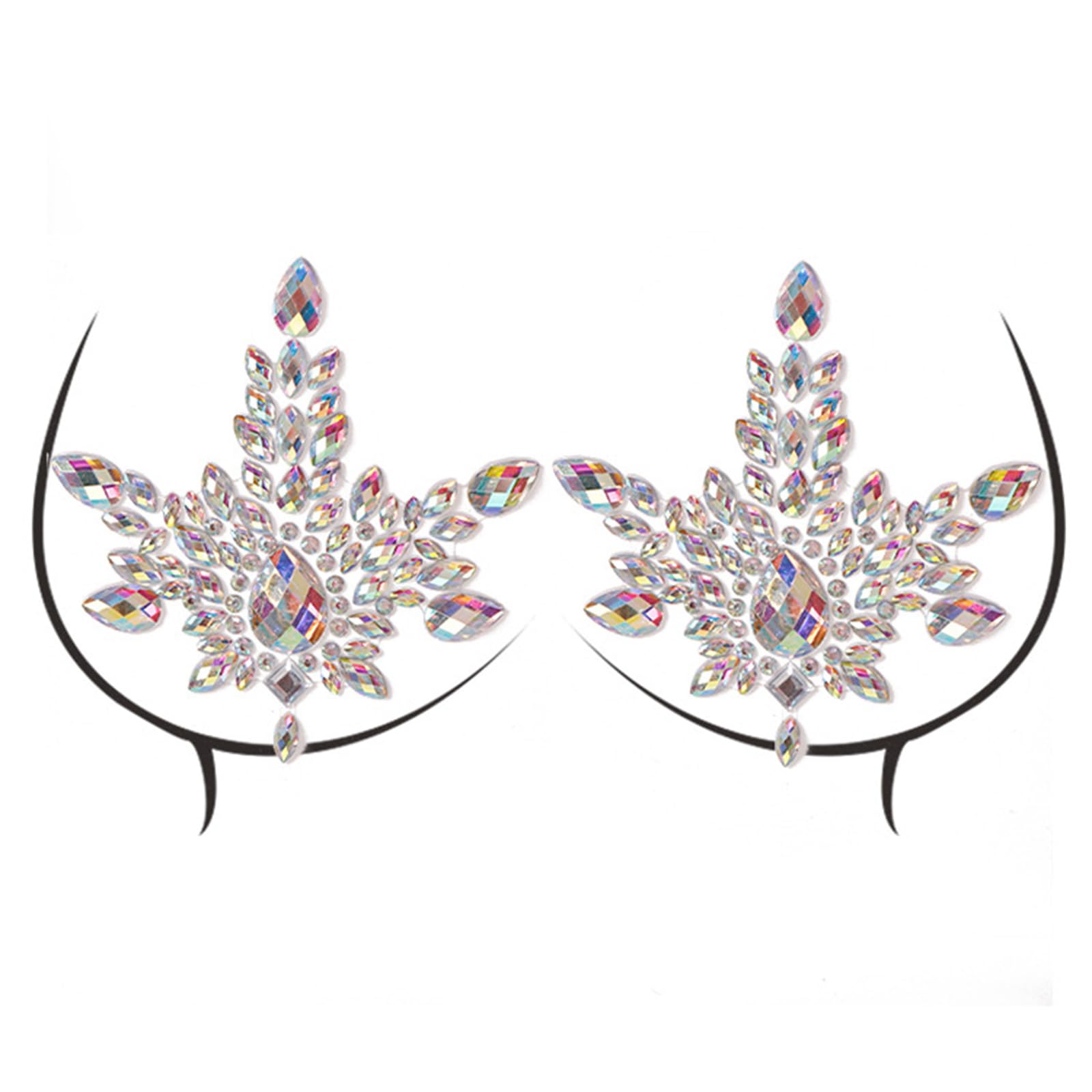 Sueale Women's F Glittering Rhinestones Adhesive Body Jewels Or Music Estival Crystal Nipple Pasties Body Art Makeup Decors
