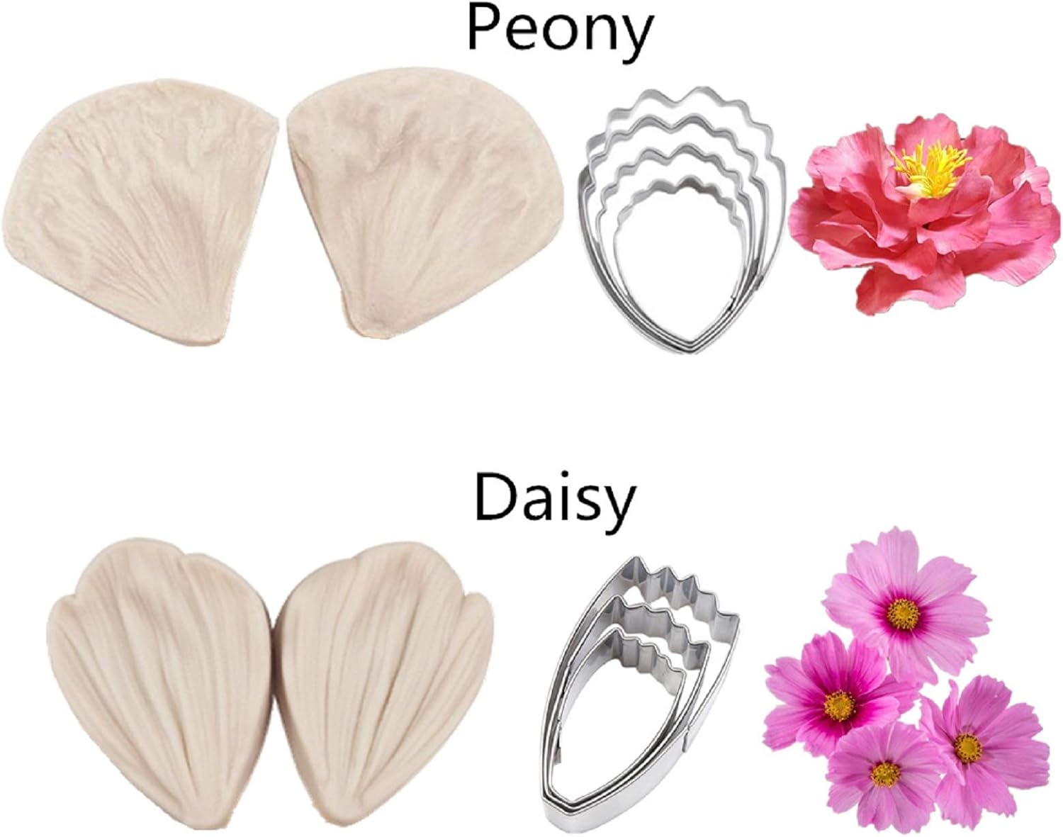 12set Gum Paste Flower Tools Kit- Flower Silicone Veining Mold and Stainless Steel Cutter Fondant Paste Cookie Sugarcraft Making tools for Wedding,Birthday Cake Decorating