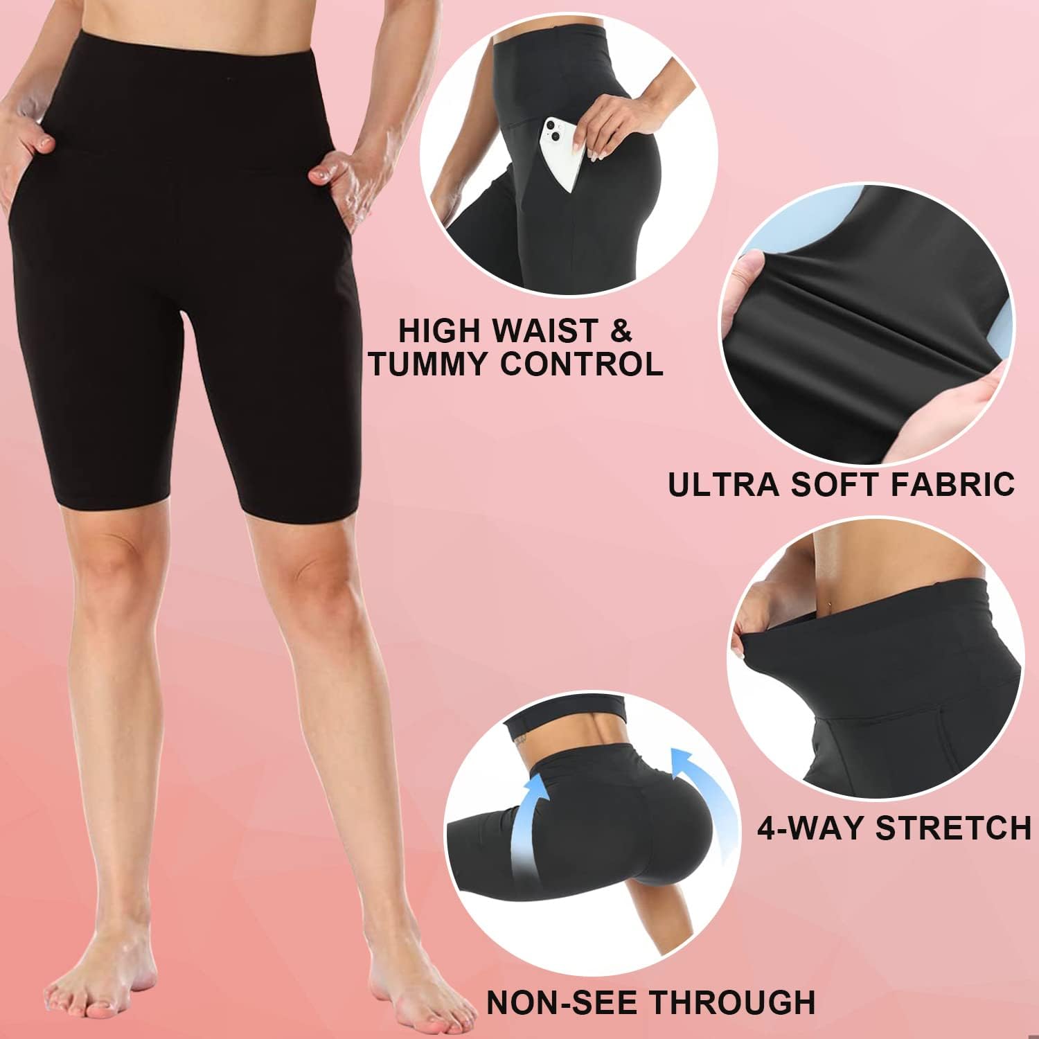 3 Pack Biker Shorts for Women with Pockets - 8" High Waist Tummy Control Workout Gym Yoga Running Summer Short Pants - Image 5