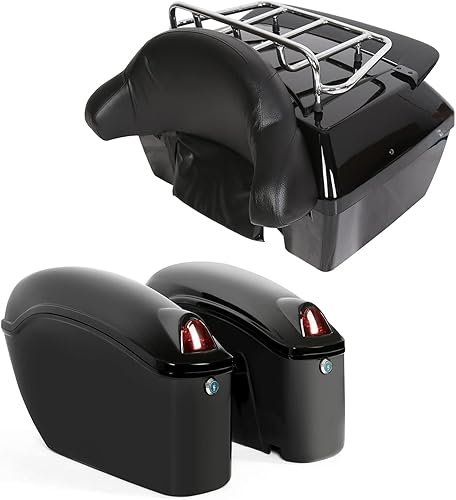 Vista 9 de ECOTRIC Maletero negro universal para motocicleta con cajuela dura, respaldo y luz trasera compatible con Yamaha Cruiser