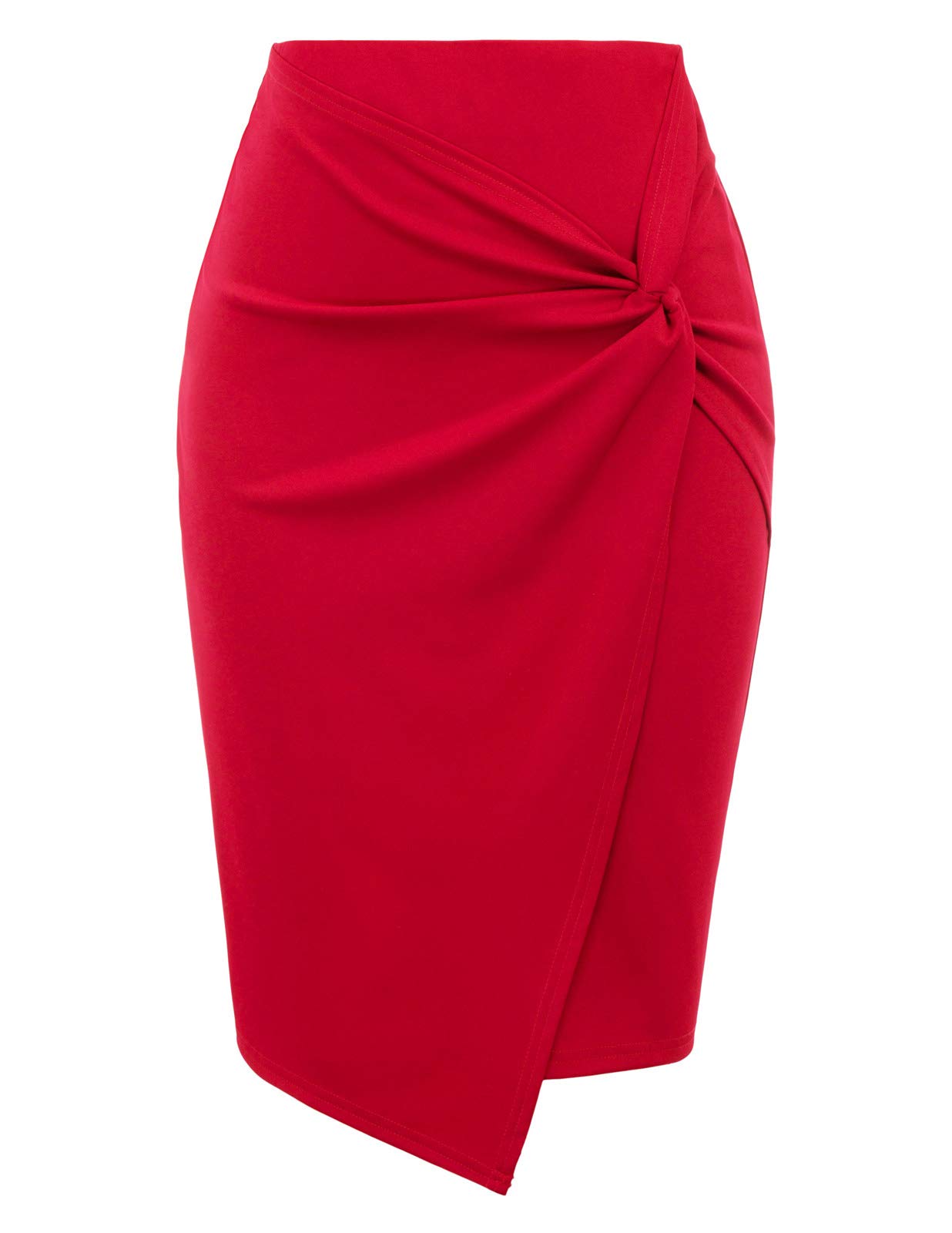 Kate KasinWear to Work Pencil Skirts for Women Elastic High Waist Wrap Front Knee Length Bodycon Skirt Tummy Control