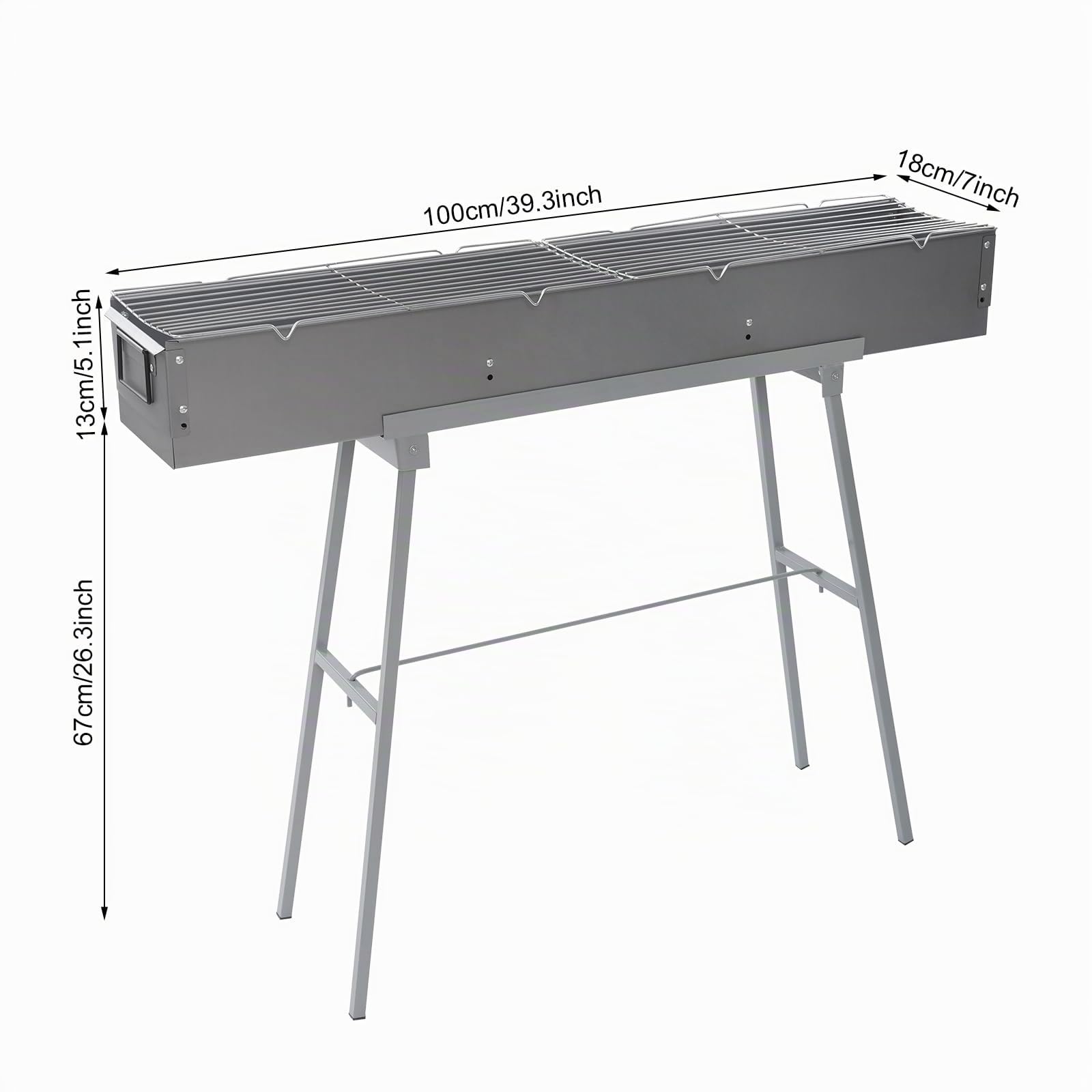 Barbecue professionale, 100 x 18 x 80 cm, a carbonella, in acciaio inox, per esterni, barbecue, campeggio, barbecue a carbonella