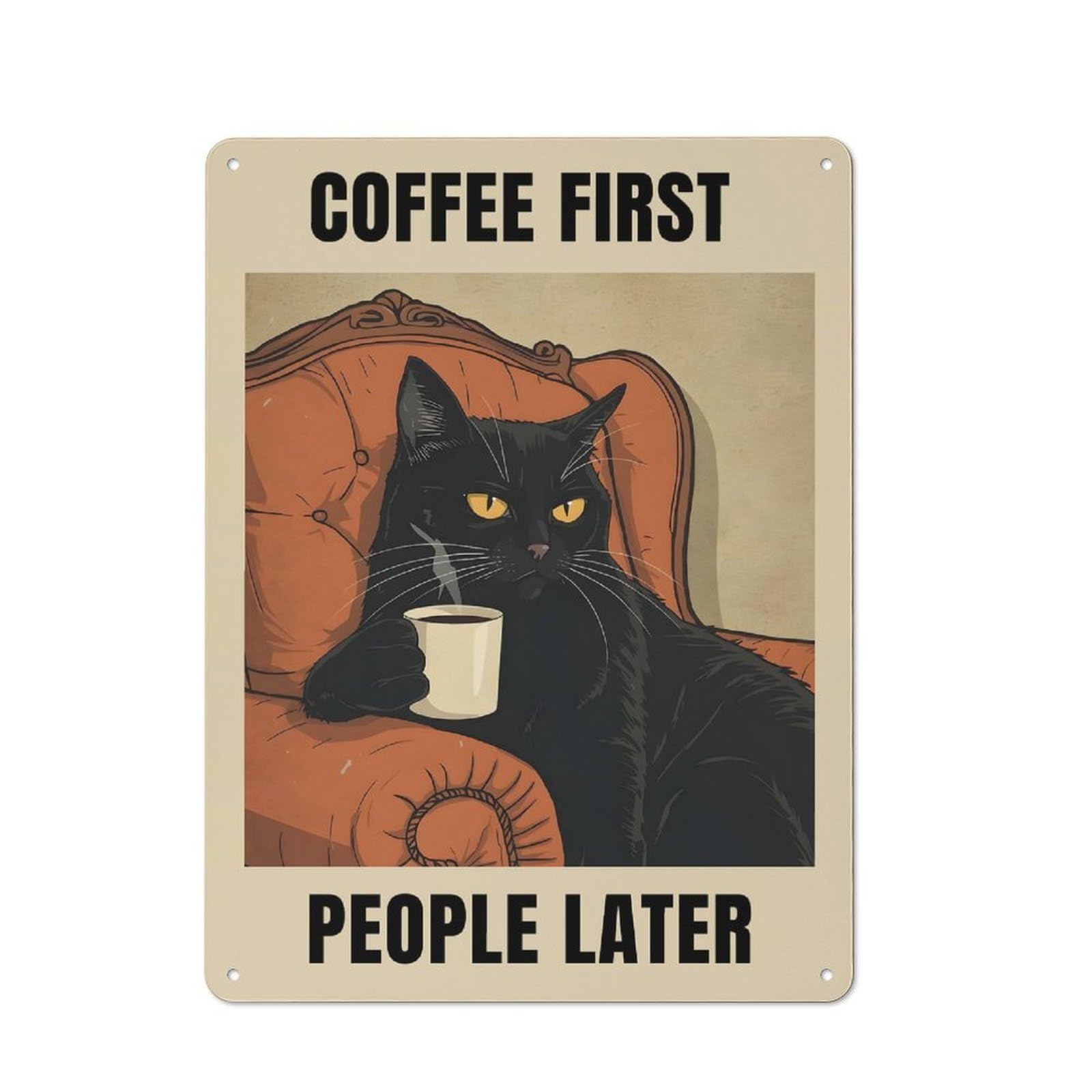 Junmoney Style-8 Rustic Tin Sign 40X30cm Featuring Coffee First, People Later Cat Art For Garage Or Workshop, For Garage, Workshop And Man Cave Decoration