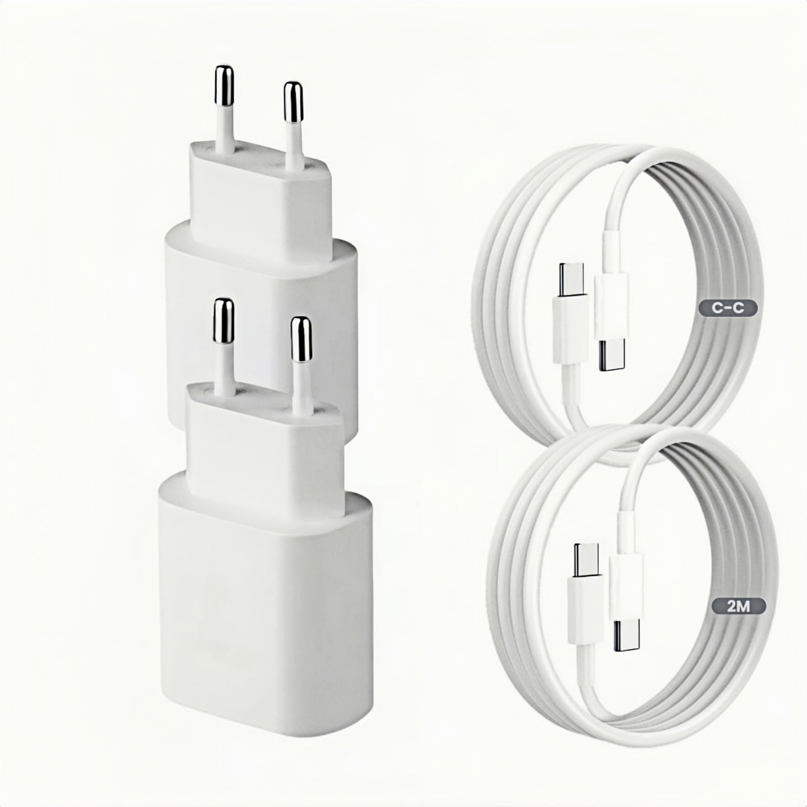 25W USB C Ladegerät 2er-Pack Schnellladegerät mit 2m Ladekabel für iPhone 17/16/15 Serie, USB C Netzteil Stecker für Samsung Galaxy S26/S25/S24/S23/S22/S21/A55/A54/A51 (Weiß)
