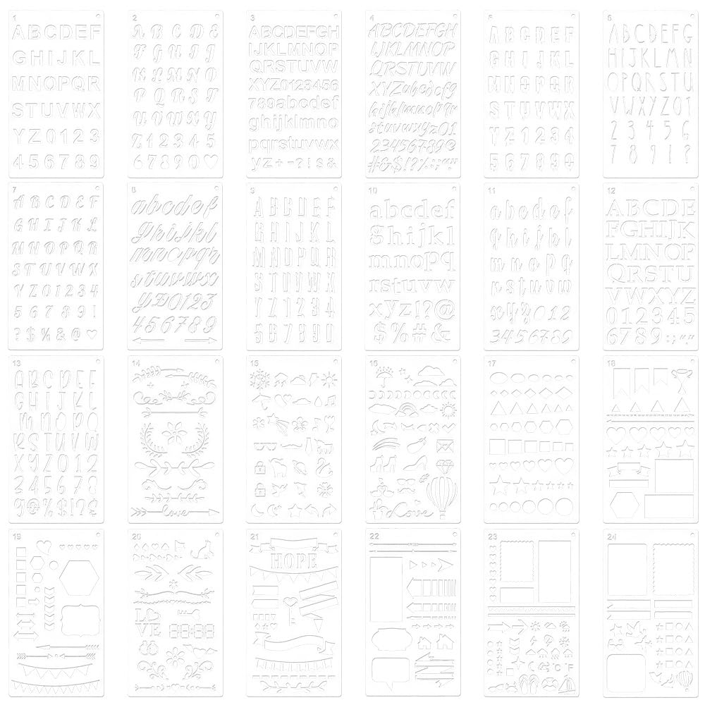 TONGIHS 24 Pcs Alphanumeric templates,for Art Drawing,Wood Painting,White