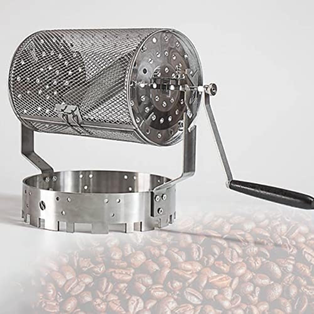 Giawkca 豆焙煎機 豆のベーキングメーカー エスプレッソ焙煎機 ステンレス鋼製コーヒーロースター 家庭用コーヒーベーキング用ハンドル付きコーヒーロースター機械 手動回転 コーヒー