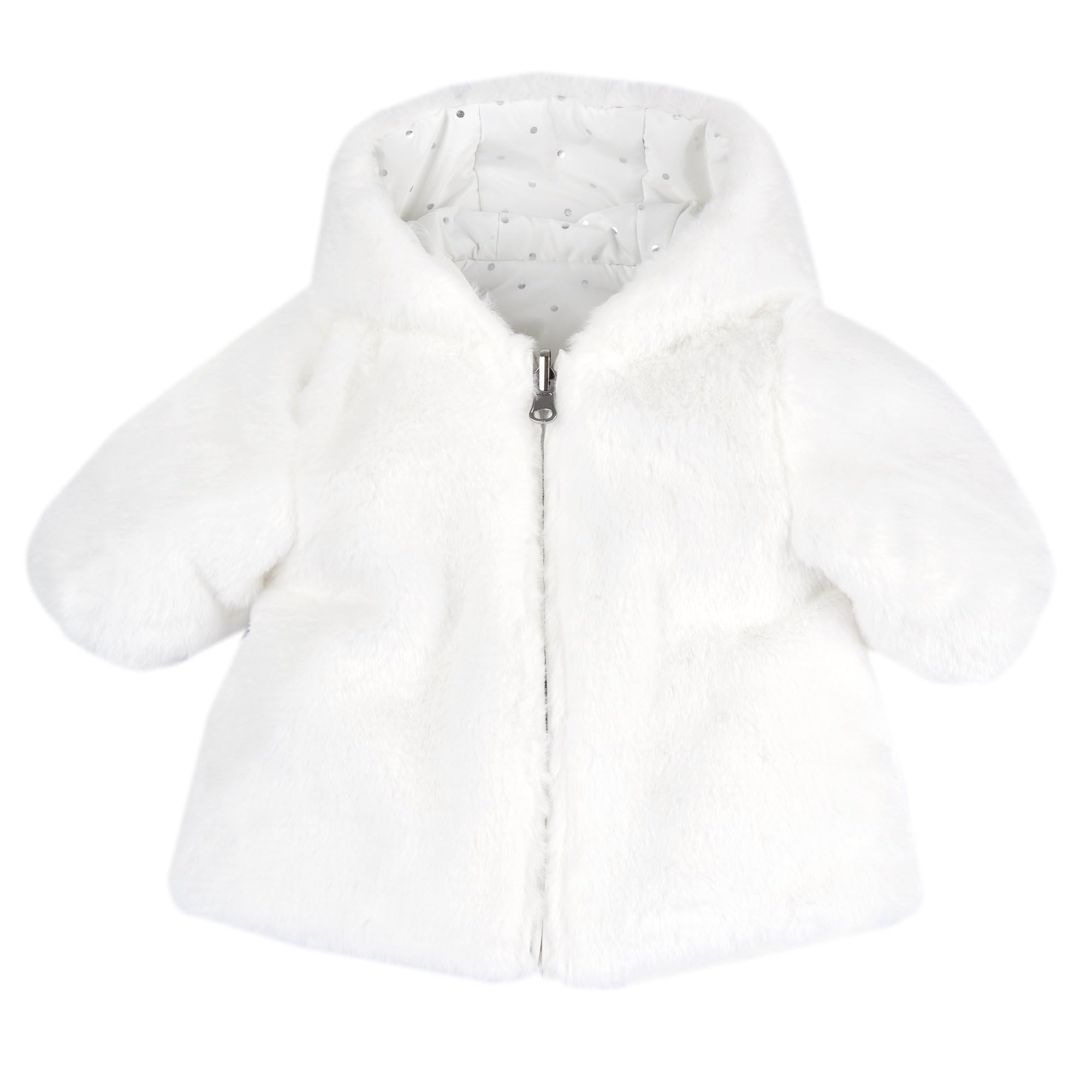 Chicco Abrigo reversible de piel para niña 15 meses 80 cm color blanco lunares plata, Color blanco., 12 Months