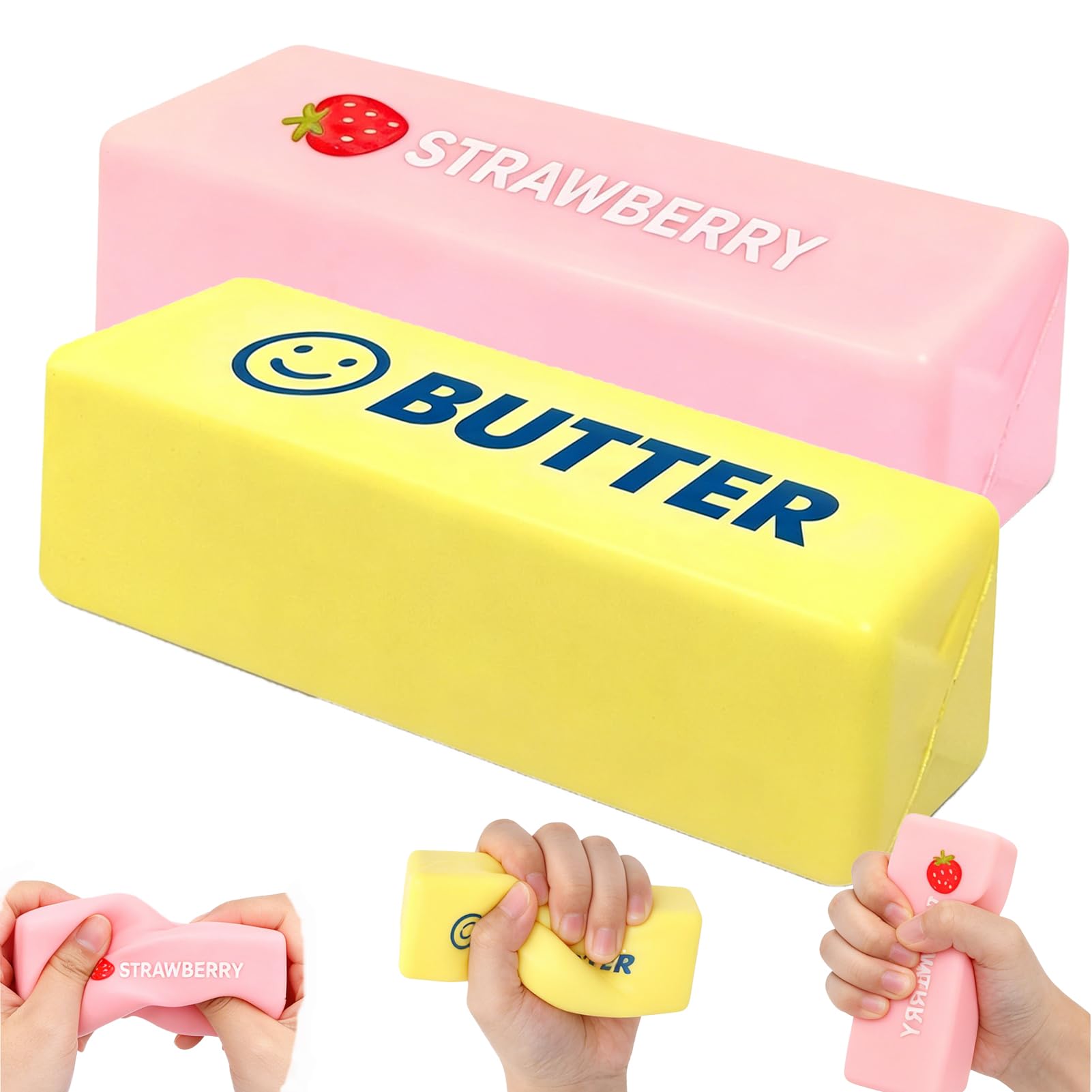 MUVZKQIAN Butter Strawberry Squishy Toy - 2 Pcs Cute Squishy Butter Soft Slow Rising Squishy Stress Relief Sensory Squeeze Toys for Party Bags Desk Gifts Kids Adults Office Home(yellow & pink) — image 1