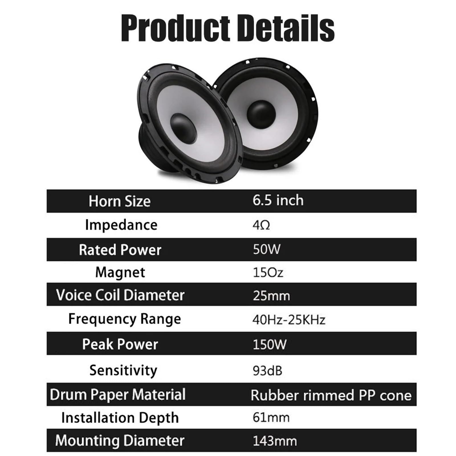 Audio para Coche Tweeters para Coche Conjuntos de Altavoces para Coche de 4/5/6,5 Pulgadas con Sonido HiFi, Mini Tweeter de cúpula y película de Seda, modificación de Audio(6.5 Inch)