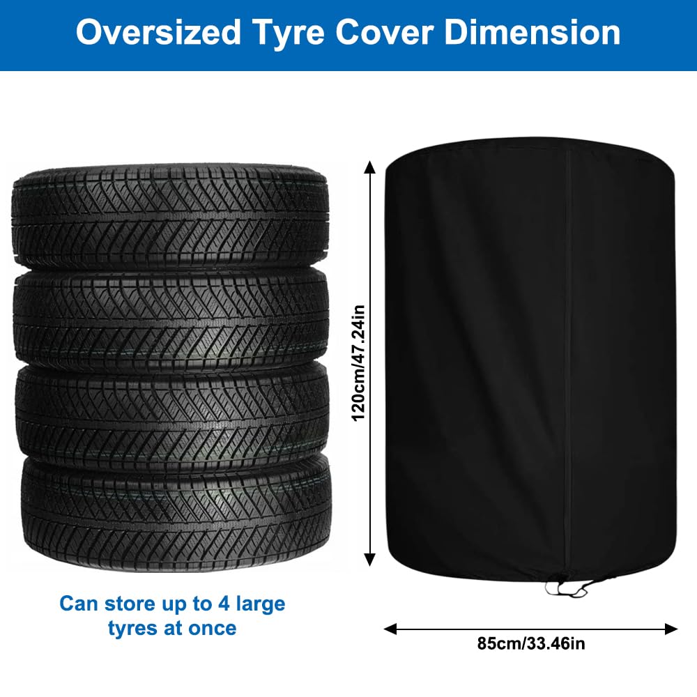Copertura per Pneumatici, Borse per Pneumatici per Auto, Impermeabile Borsa per Pneumatici, Copertura per Ruota, Nero Copri Gomme Auto, Custodia per Pneumatici, per 4 Pneumatici, 85 x 120 cm