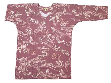 義若　鯉口シャツ　上下セット　7号　紫 鯉口シャツ 金彩牡丹と桜(紫）大人鯉口シャツ単品 男女兼用 義若