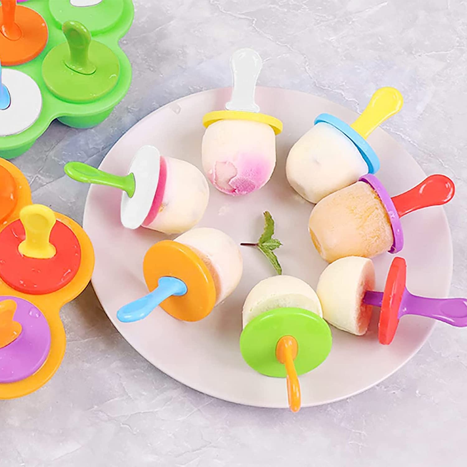 Molde para Helados de Silicona, Moldes para Polos Reutilizables, Mini Moldes para Paletas, Moldes de Hielo Caseros con Palitos y Tapas de Colores, Verde