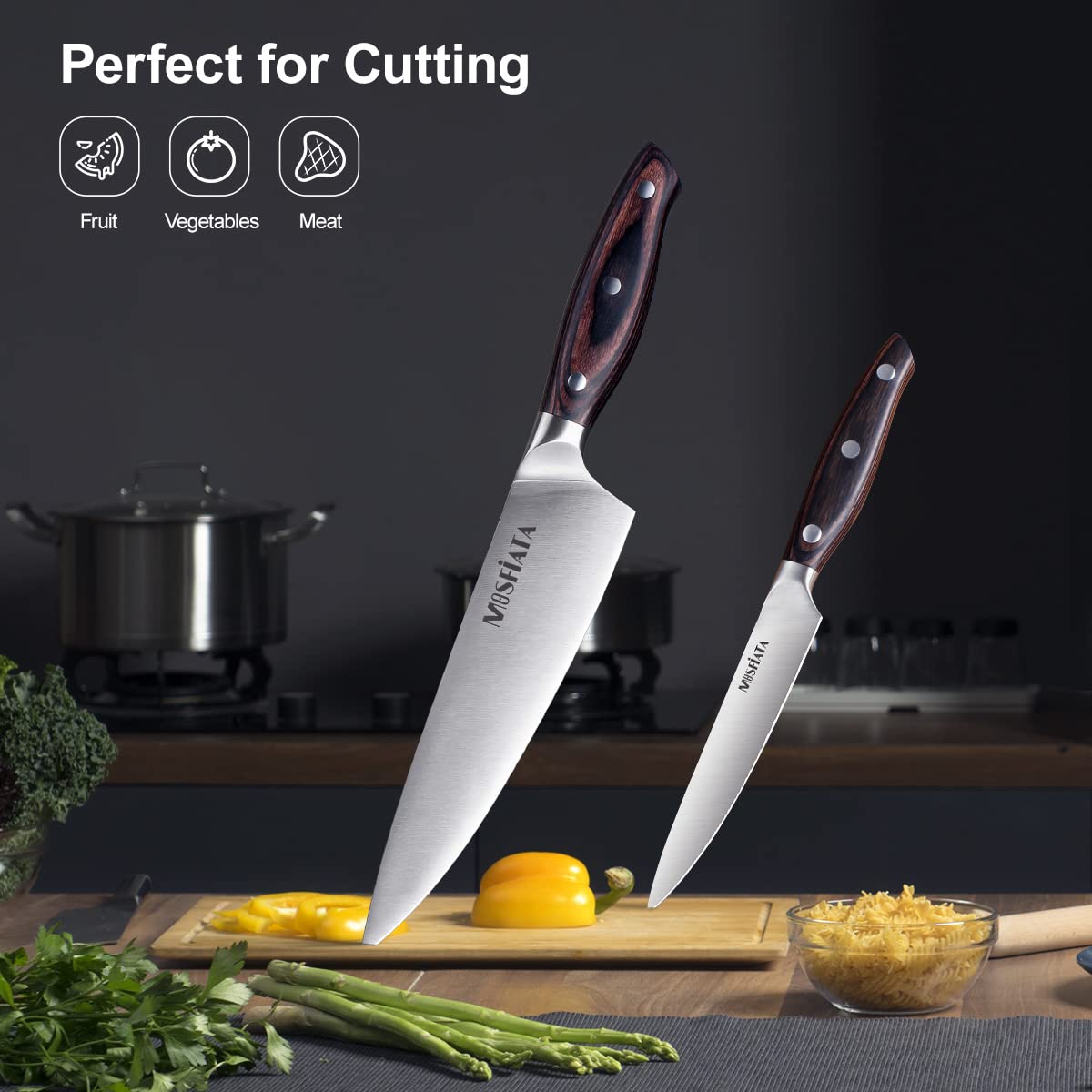 MOSFiATA Kitchen Knife Set-5Pcs, Professional Kitchen Chef’s Knives with Ultra Sharp Stainless Steel Blades, Bread Knife Cooking Knives Sets (silver) — Amazon image 4