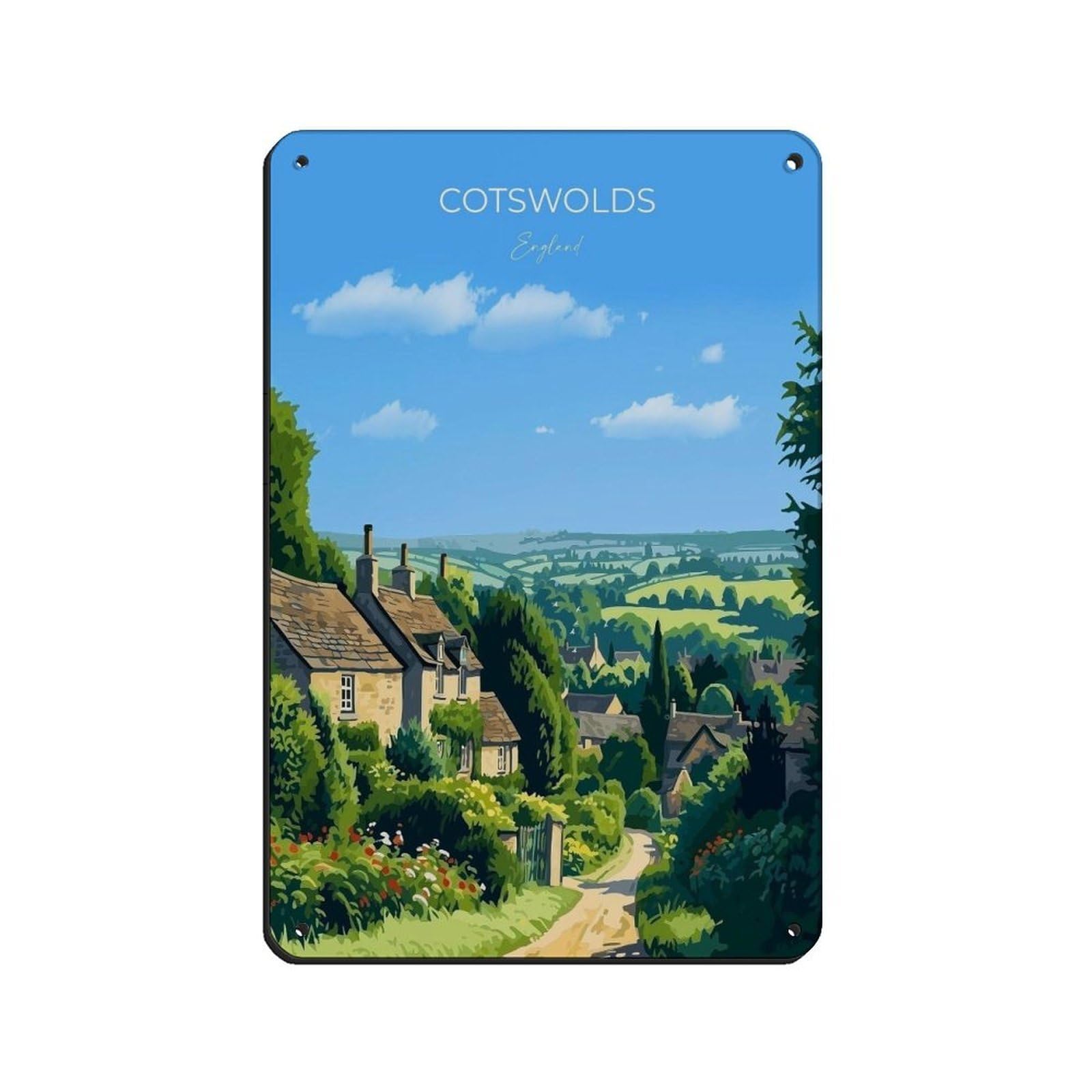 Poster de voyage des Cotswolds en métal avec finition rétro supérieure pour décoration murale