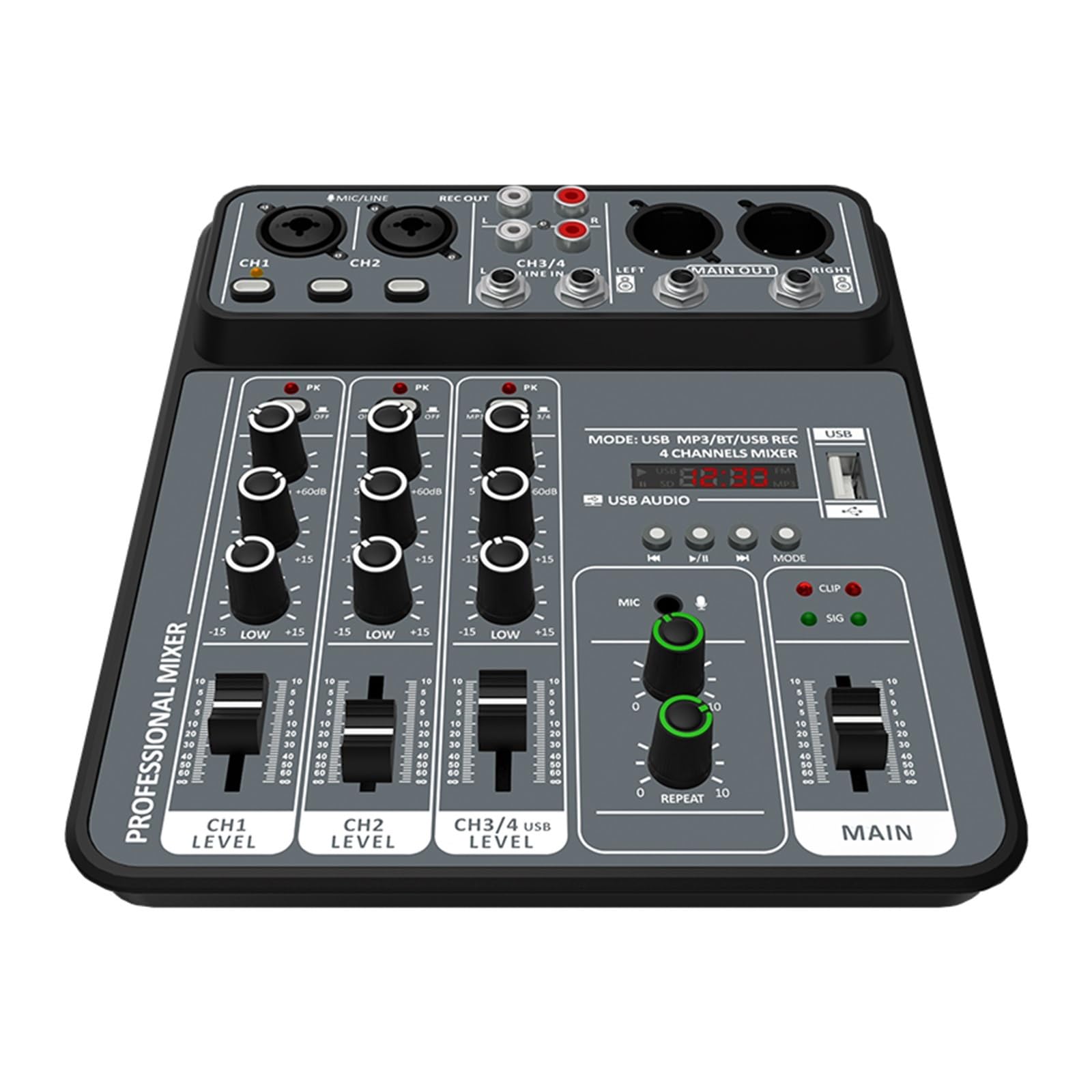 Mikser DJ-ski, Mikser 4-kanałowy DJ Mixing Console z Bluetooth 48V Phantom Power Monitor System USB Mixer