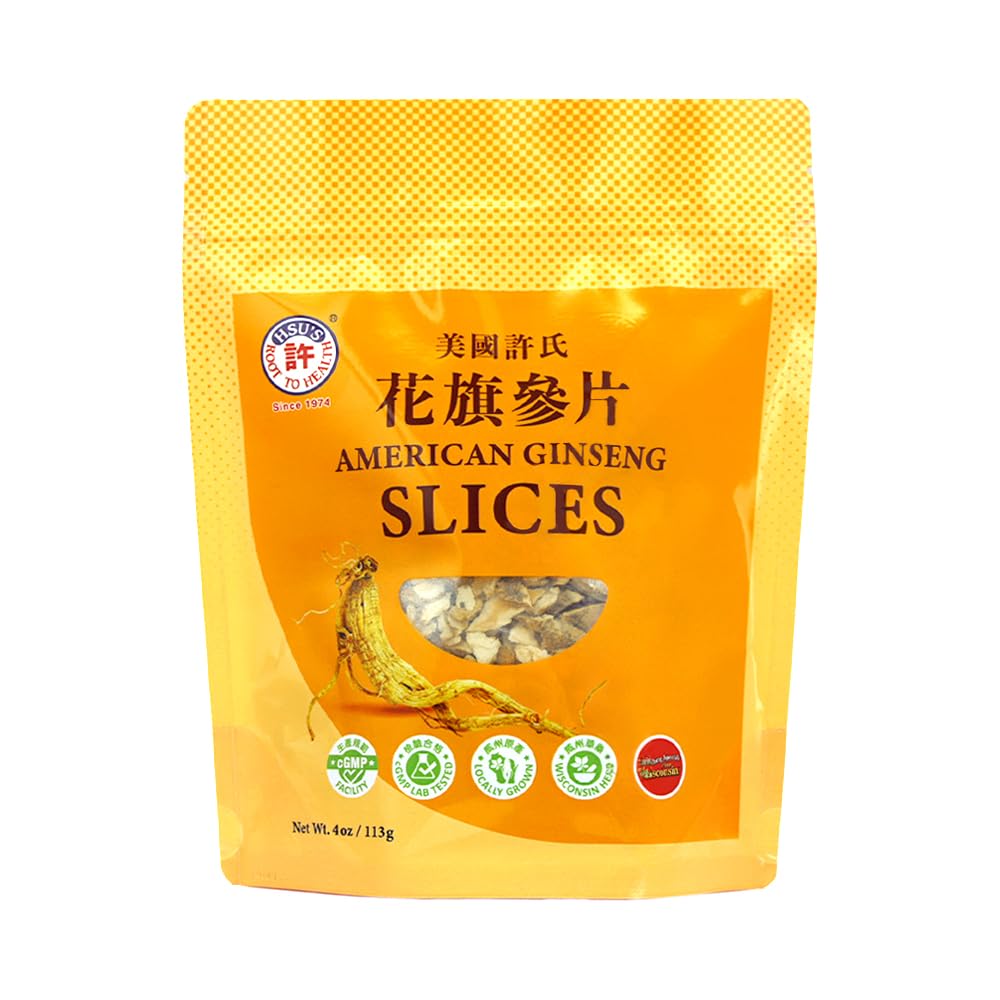 Hsu's American Ginseng Slices | Wisconsin-Grown Cultivated | Medium-Small Mixed Slices (126MM) | 4oz Bag