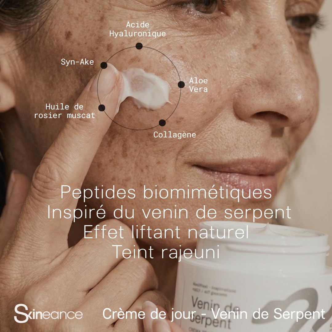Skineance Crème de Jour aux peptides de Venin de Serpent 2x50ml – N°1 France TV | Crème Anti-Rides Visage | Effet Lissant & Raffermissant | Soin Hydratant Quotidien | Formules Contrôlées