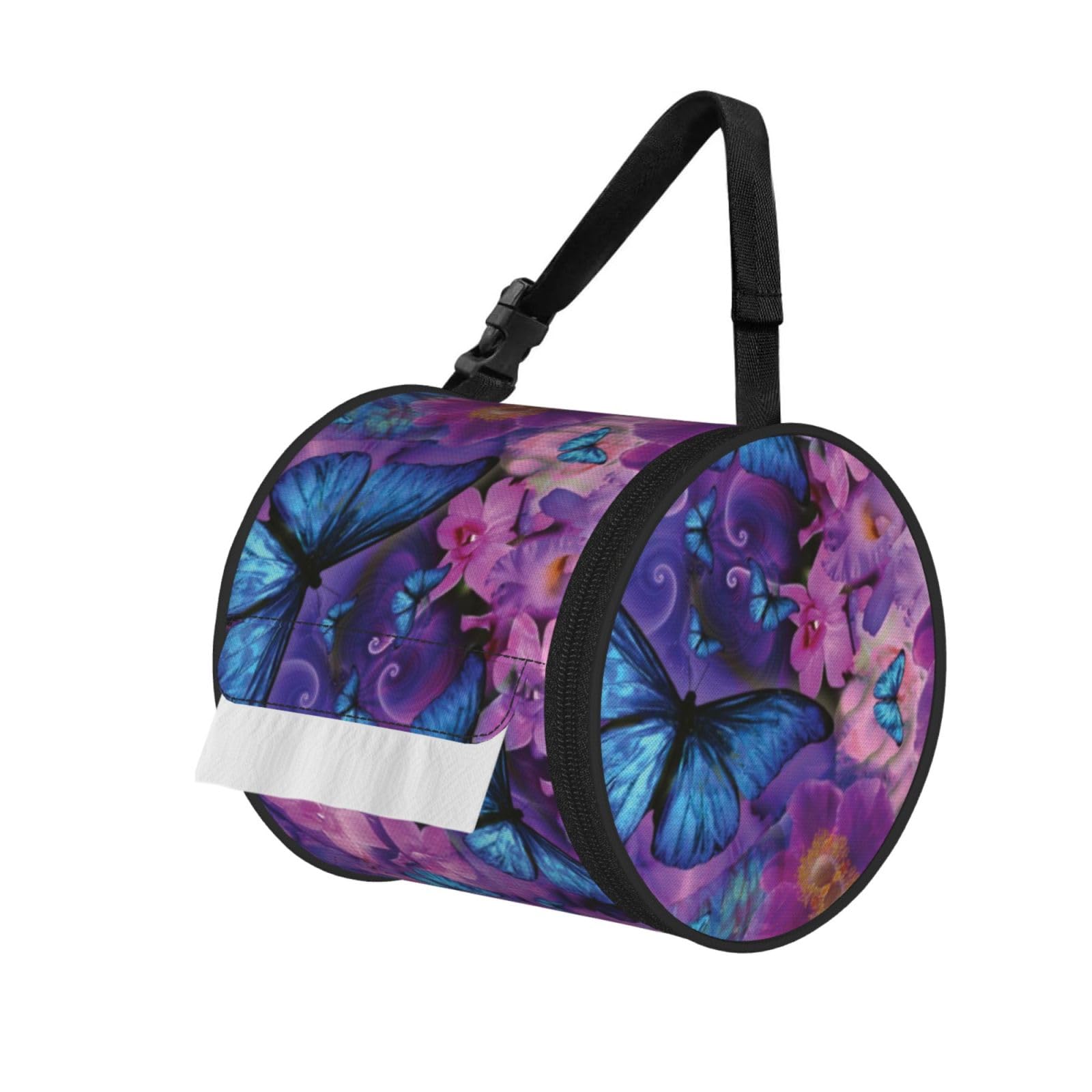 Butterfly Print Hanging Toilet Paper Holder Camping Paper Towel Holder Portable Car Roll Paper Storage Bag With Adjustable Strap Suitable For Bathroom,Kitchen