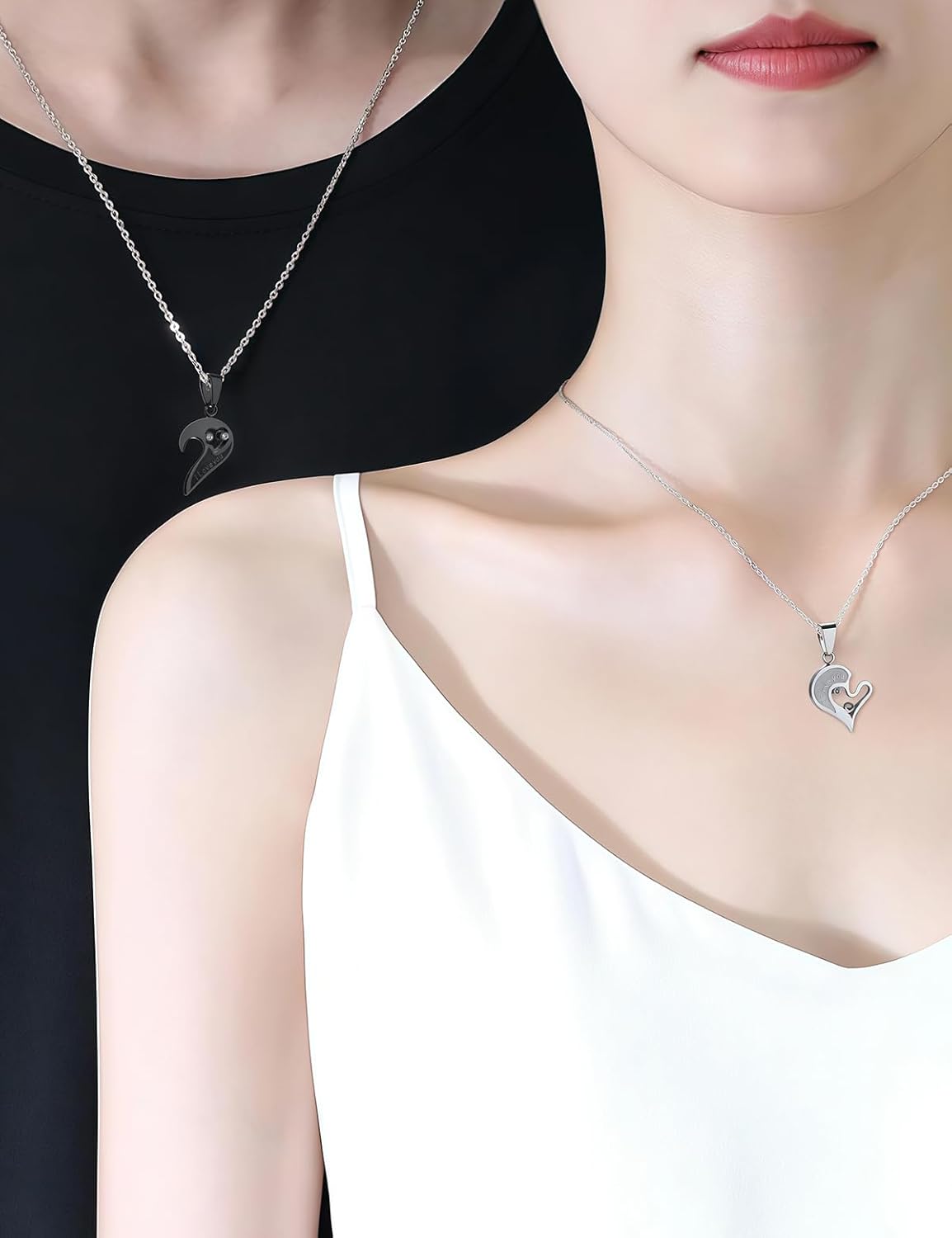 2sets Couples Matching His and Hers Heart Pendant Bracelets Necklaces - Image 5